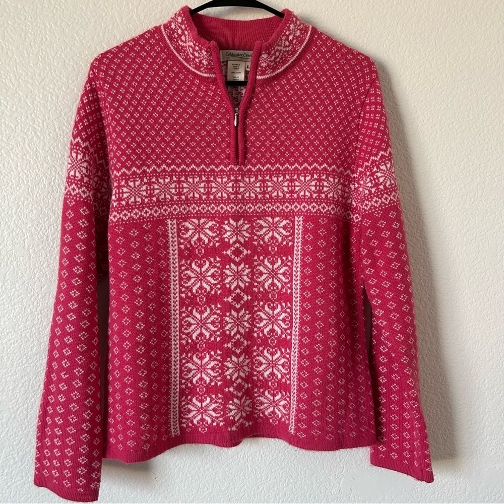 Coldwater Creek Pink & White Quarter Zip Grandmacore Vintage 90s Knit Top